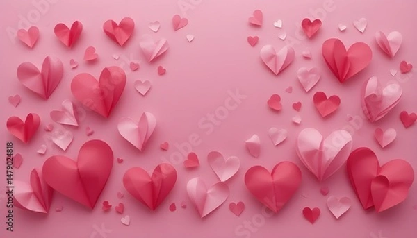 Obraz Paper Valentine's Day Hearts on Pink Background for Romantic and Sweet Design Theme