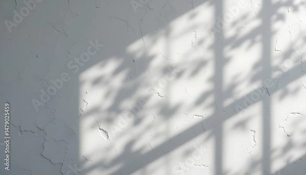 Obraz Blurred Overlay Effect for Photo and Mockups with Organic Drop Diagonal Shadow and Rays of Light on a White Wall, Creating Natural Light Effects







