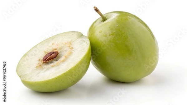 Fototapeta Single Whole Indian Jujube (Ber) on White Background – Isolated Studio Fruit Image