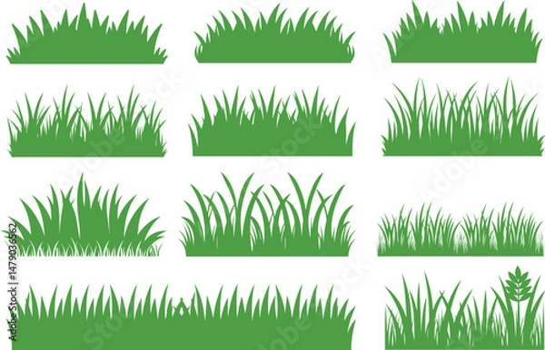 Fototapeta Set of Green Grass Borders. Realistic Grass Strips, Horizontal Lawn Dividers, Nature Edge Elements, Seamless Turf Pattern, Garden Ground Clipart, Summer Plant Vector Illustration