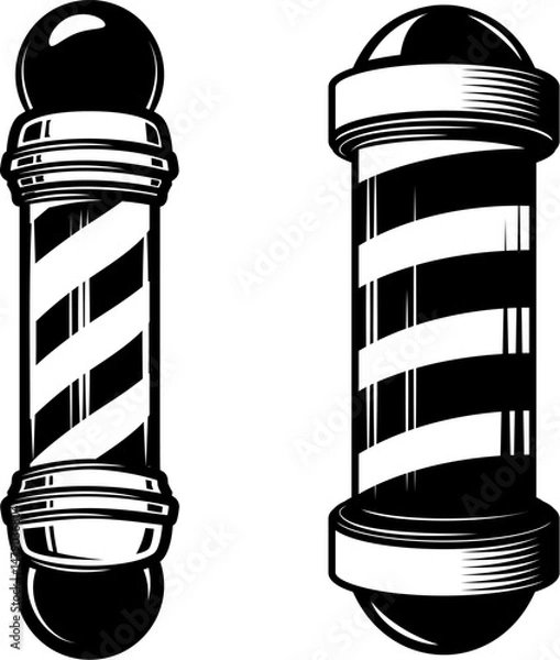 Obraz Set of illustrations of barbershop pole. Traditional barbers pole. Design elements for logo, emblem, sign. Vector illustration