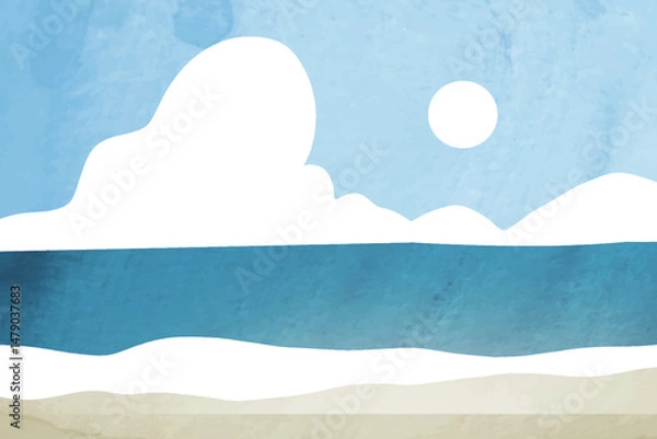 Obraz Summer tropical sand beach watercolor with paper texture style