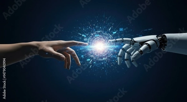 Fototapeta Humanity and AI collaboration future tech innovation