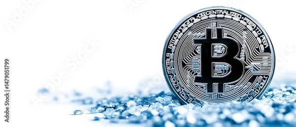 Obraz Bitcoin coin on blue crystals