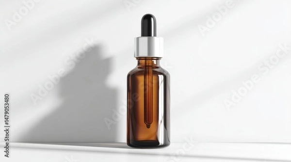 Fototapeta Product Packaging Mockups: Empty Amber Glass Bottle with Dropper and Blank Label