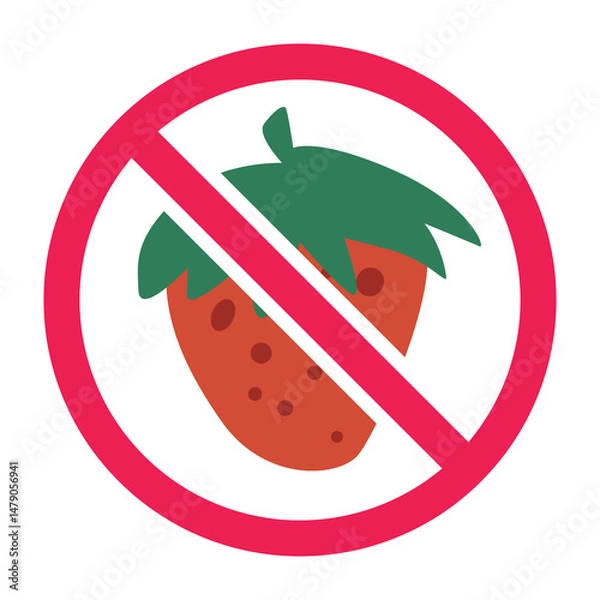 Obraz Forbidden sign with strawberry fruit icon, no strawberry allowed sign.eps