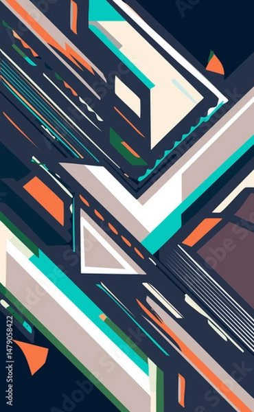 Fototapeta Abstract geometric design with teal orange and grey shapes.