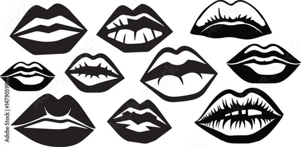 Obraz lips silhouette vector art illustration. Black lips vector. lips icons black line art vector logo.  Black lips kiss mouth isolated