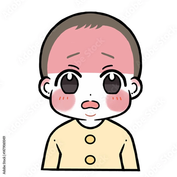 Obraz 顔の赤い困り顔の赤ちゃんのイラスト