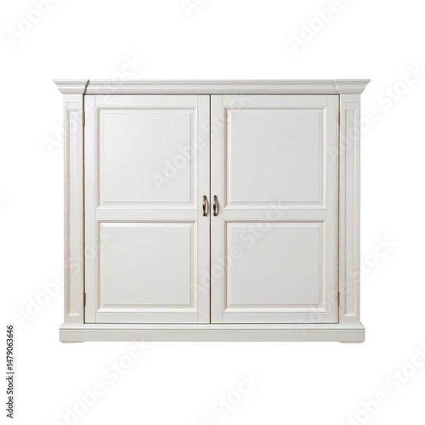 Fototapeta Elegant white cabinet with double doors, featuring classic design and smooth finish, perfect for storage and enhancing home decor. This stylish piece adds touch of sophistication to any room