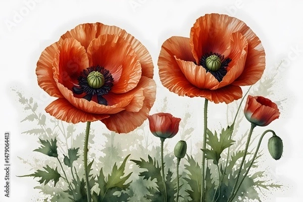 Fototapeta Poppy flower with a watercolor or artistic filter in watercolor style