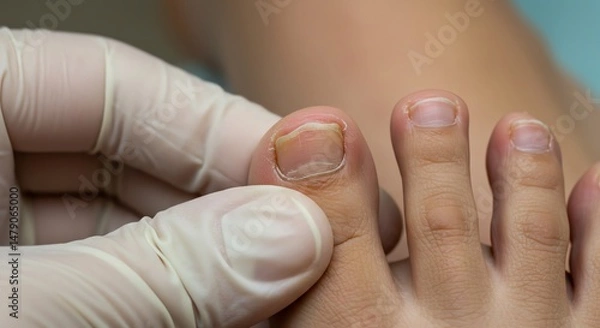 Fototapeta Close-up Examination of a Toenails with Yellow Discoloration