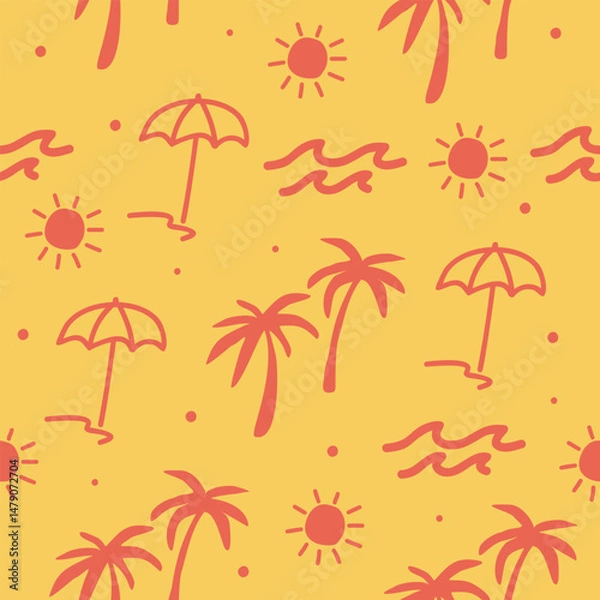 Obraz Cute beach vibes pattern background vector design