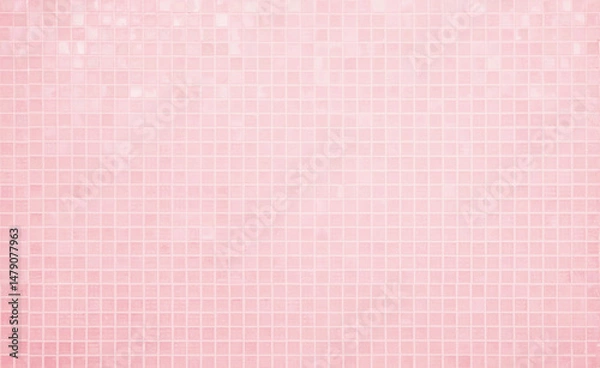 Fototapeta Pink tile wall chequered background bathroom floor texture. Ceramic wall and floor tiles mosaic background in bathroom and kitchen clean. Pool design pattern geometric with grid wallpaper decoration.