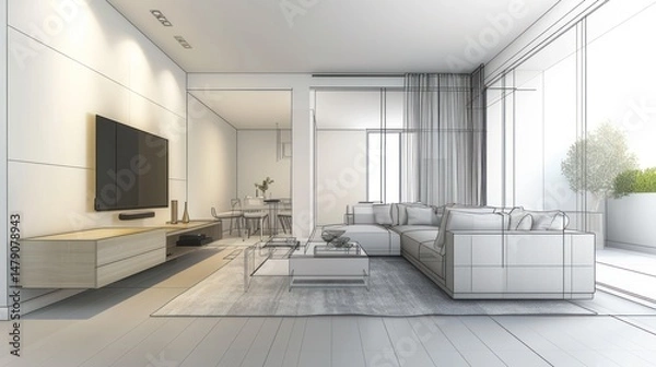 Obraz Modern living room design sketch