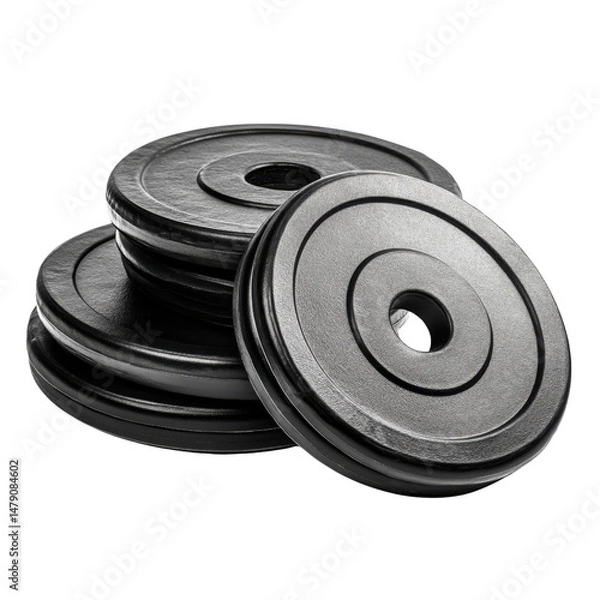 Fototapeta Weight plates stacked together, showcasing sleek design and sturdy build, strength training and fitness concept, isolated on transparent background