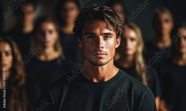 Obraz confident man standing in front of a team of young like minded people