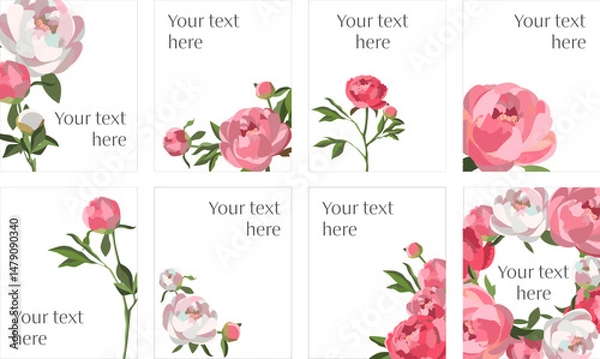 Obraz Vector set of social media templates new feed size with peonies on white background and copy space