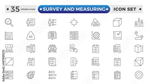 Fototapeta Set of outline geodetic survey and measuring icons. Minimalist thin linear web icon set. Editable stroke outline icon.
