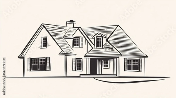Fototapeta Sketch of a two-story home
