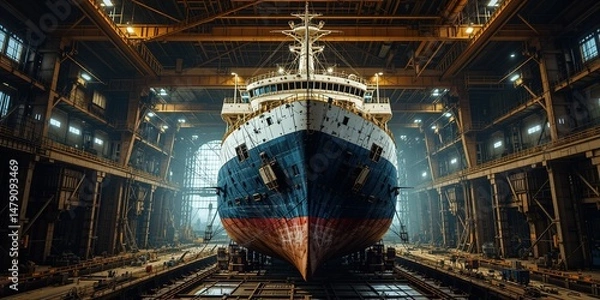 Obraz Massive Ship Undergoing Repairs in Dry Dock