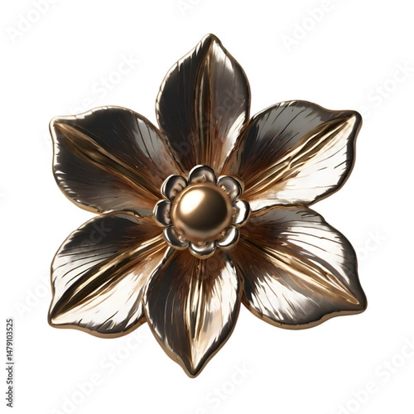 Fototapeta 3d luxury flower icone symbol front view gold and silver leaves, blank background 