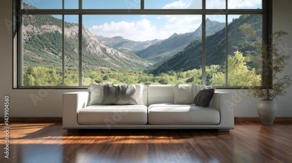 Fototapeta 3D Render of a Luxury Living Room with Cozy Sofa and Modern Design Elements