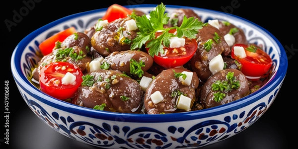 Obraz Mediterranean Delight: Savor the vibrant flavors of a Mediterranean dish, artfully presented in a decorative ceramic bowl, a culinary masterpiece.