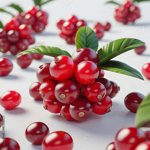 Fototapeta Fresh and juicy red cranberry fruit on white background