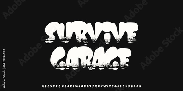 Obraz Alphabet Original Handwritten Bold Groovy Art Work Font With Rough Texture, Grunge style, Uppercase and Number,Design for urban,movie,film,sport,clothing,band music.Vector illustration