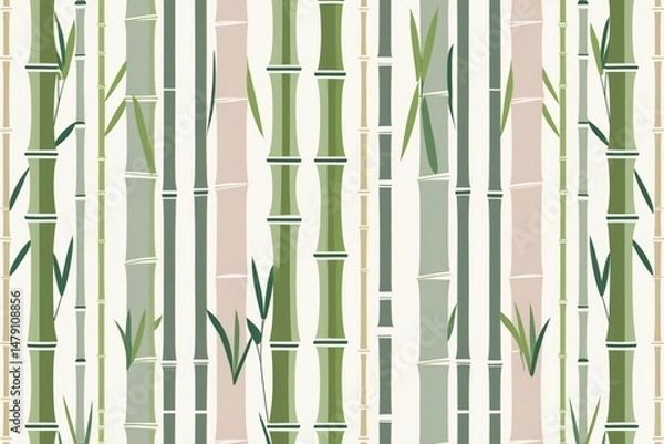 Fototapeta Watercolor painting featuring green bamboo leaves and stalks, ideal for nature themed designs, Asianinspired art, and soothing visuals.