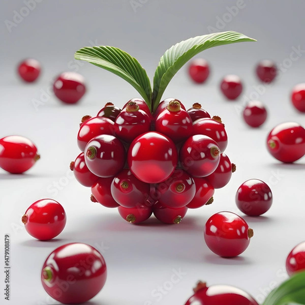 Fototapeta Fresh and juicy red cranberry fruit on white background