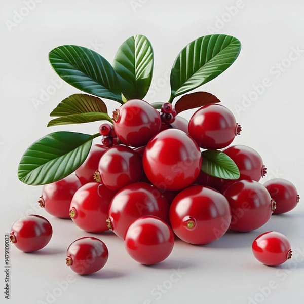 Fototapeta Fresh and juicy red cranberry fruit on white background
