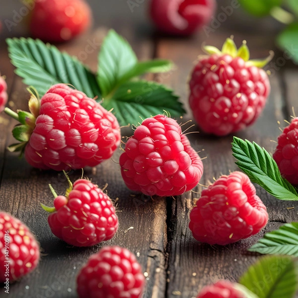 Fototapeta Set of natural and fresh raspberry fruit