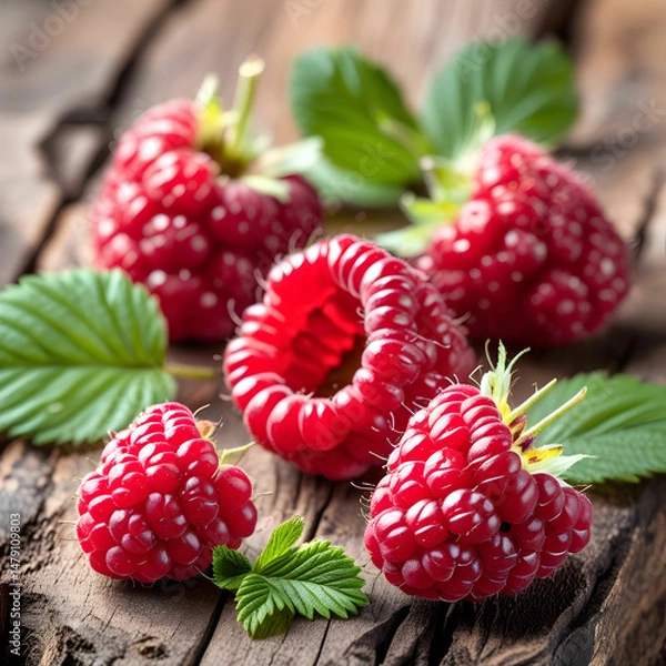 Fototapeta Set of natural and fresh raspberry fruit