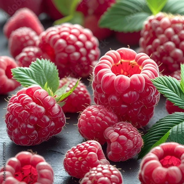 Fototapeta Set of natural and fresh raspberry fruit
