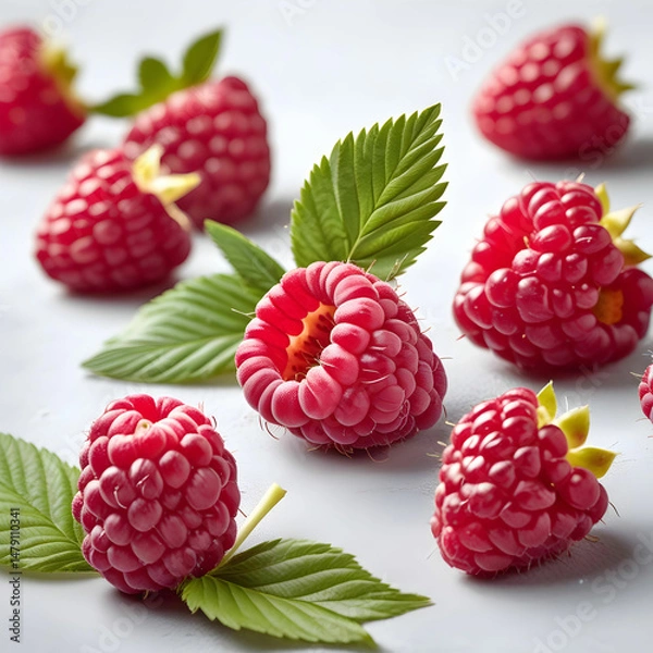 Fototapeta Set of natural and fresh raspberry fruit