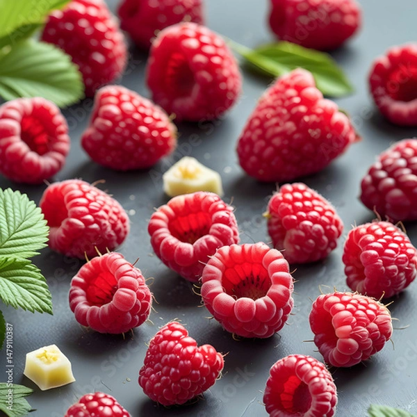 Fototapeta Set of natural and fresh raspberry fruit