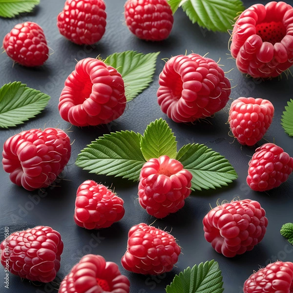 Fototapeta Set of natural and fresh raspberry fruit