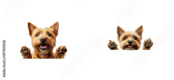 Obraz Two cute small terrier dogs looking over edge, cut out transparent