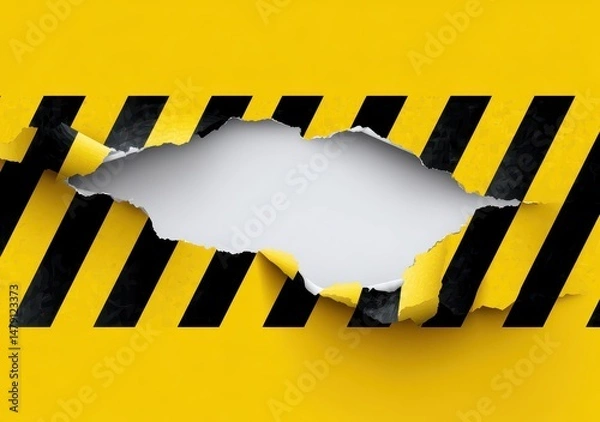 Obraz Ripped yellow caution tape with a blank center hole