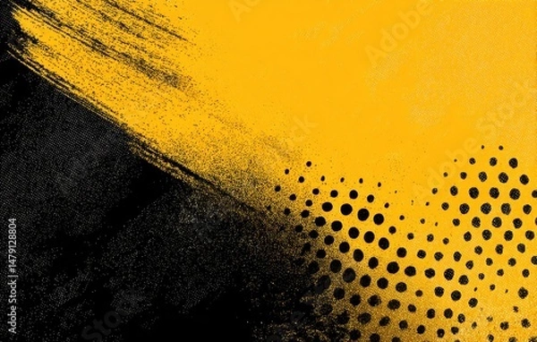 Fototapeta Bold yellow and black abstract design with textured brushstrokes.