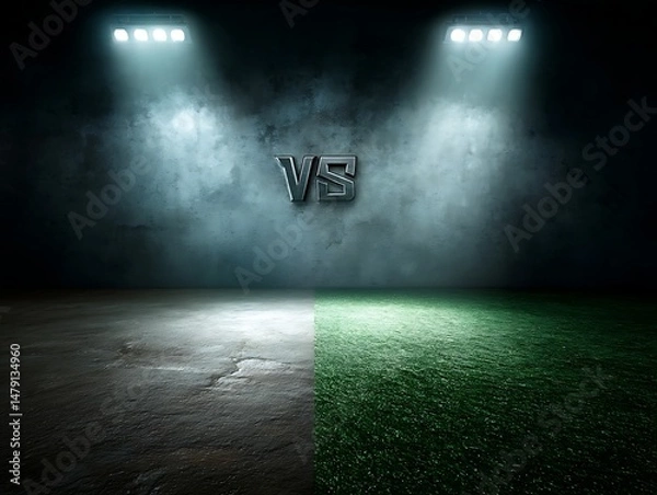 Fototapeta Dramatic 'VS' Scene Arena Under Spotlight