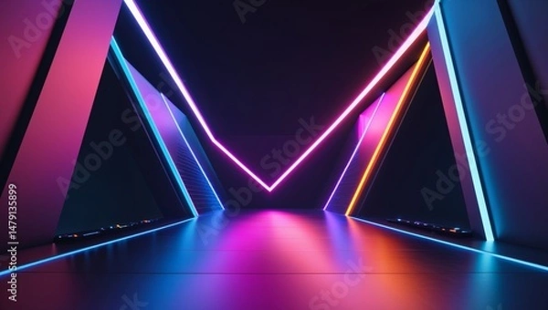 Fototapeta Futuristic presentation stage with neon lights