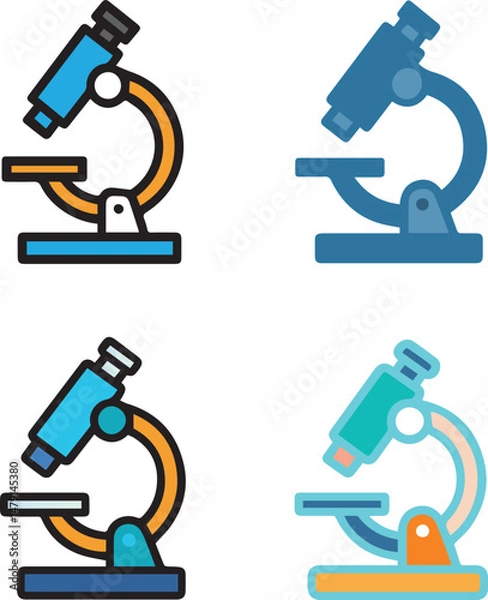 Fototapeta Set of colorful microscope icons in flat design style for scientific research and laboratory concepts