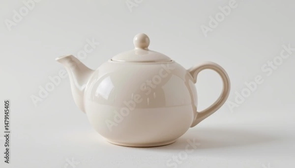 Fototapeta Elegant white teapot with lid, a timeless symbol of tranquility and warmth