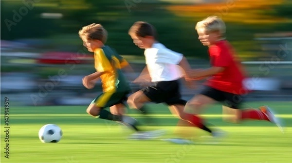 Fototapeta tug of war on a grassy playground area