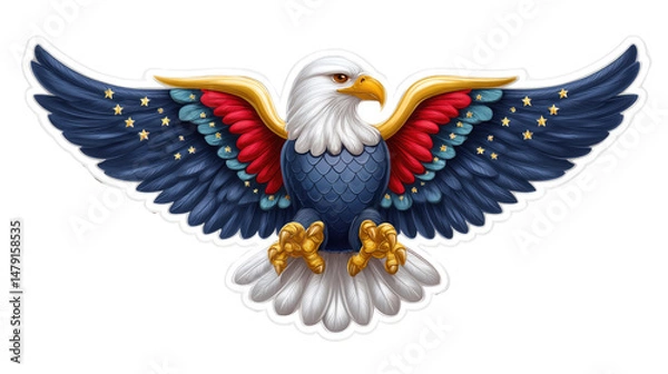 Fototapeta Detailed Illustration of a Majestic Bald Eagle with Colorful Wings and a Bold Expression