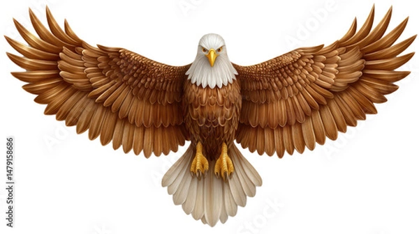 Fototapeta Magnificent Brown Eagle in Flight with Detailed Feather Patterns and Strong Wings Spreading Wide Above Background