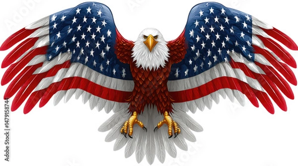 Fototapeta Majestic Bald Eagle with Patriotic American Flag Design Displaying Strong Wings and Vibrant Colors